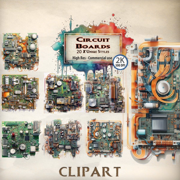 Computer Clipart Circuit Board Clipart Bundle Tech electronics PCB tattoo art hardware breaker card parts graphics pattern