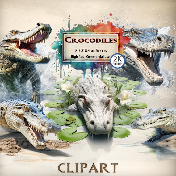 Crocodile Clipart: Jungle Animal Graphics (PNG Files)