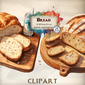 Pan Clipart Cottagecore Food Baking Template Graphics Casero Acogedor Rústico Temática Diferentes Tipos de Pan Clipart Bundle