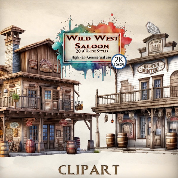 Wild West Saloon Clipart Vintage Western Saloon Illustrations for Cowboy Western Themed Designs and Old West Graphics desert Town