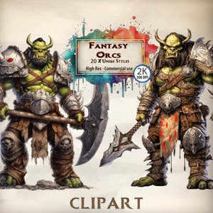 Fantasy Orcs Clipart orco guerriero verde mitico ruolo che gioca stock creatura arte vestita con armatura da guerra con arma PNG trasparente