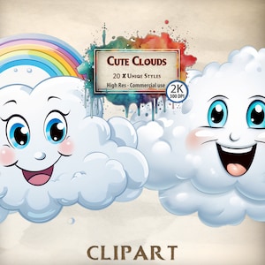 Wolken Clipart Niedliche Regenbogen Wolken Kinder Clipart Regen & Sonne Wolke Kinder Grafiken Cartoon Wolke Illustrationen PNG Kommerzielle Nutzung Dateien