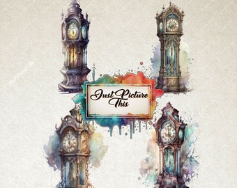 Grandfather Clock Clipart Watercolour Vintage Clock Clipart