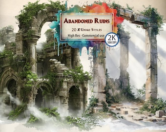 Abandoned Ruins Clipart: Ancient Temples & Lost Cities (PNG Files)