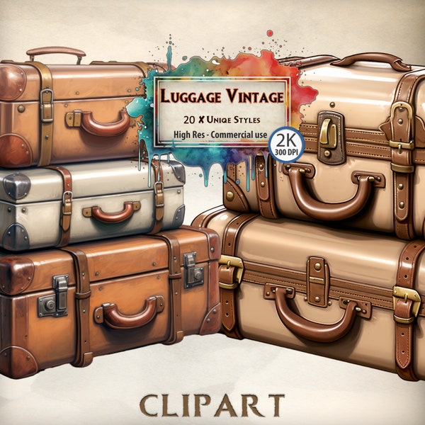 Trunk Clipart Suitcase Graphics Adventure Holiday Vintage Cases Illustrations Stacked Trunk Back to School magic school trunk Luggage PNG