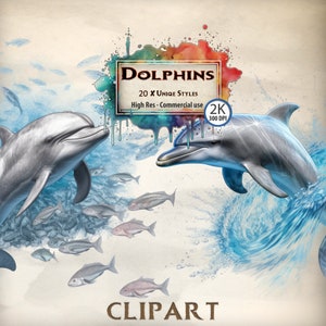 Dauphin Clipart Illustrations ludiques de natation de dauphins et graphiques sur le thème de l'océan pour les conceptions d'animaux marins et de la vie marine