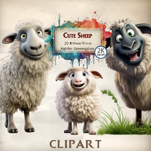 Ovejas Clipart Lindos Ovejas Gráficos Ilustraciones de animales para niños Vivero animales de granja Paquete de ovejas negras PNG transparente Uso comercial