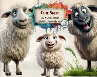 Sheep Clipart Cute Sheep Graphics Children&#39;s Animal Illustrations Nursery farm Animals Black Sheep Bundle Transparent PNG Commercial Use