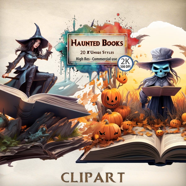 Fairy tale Book Clipart Halloween Book Graphics Witches Book Illustrations Monster Book Spooky Horror Clipart Novel Bundle PNG Transparent