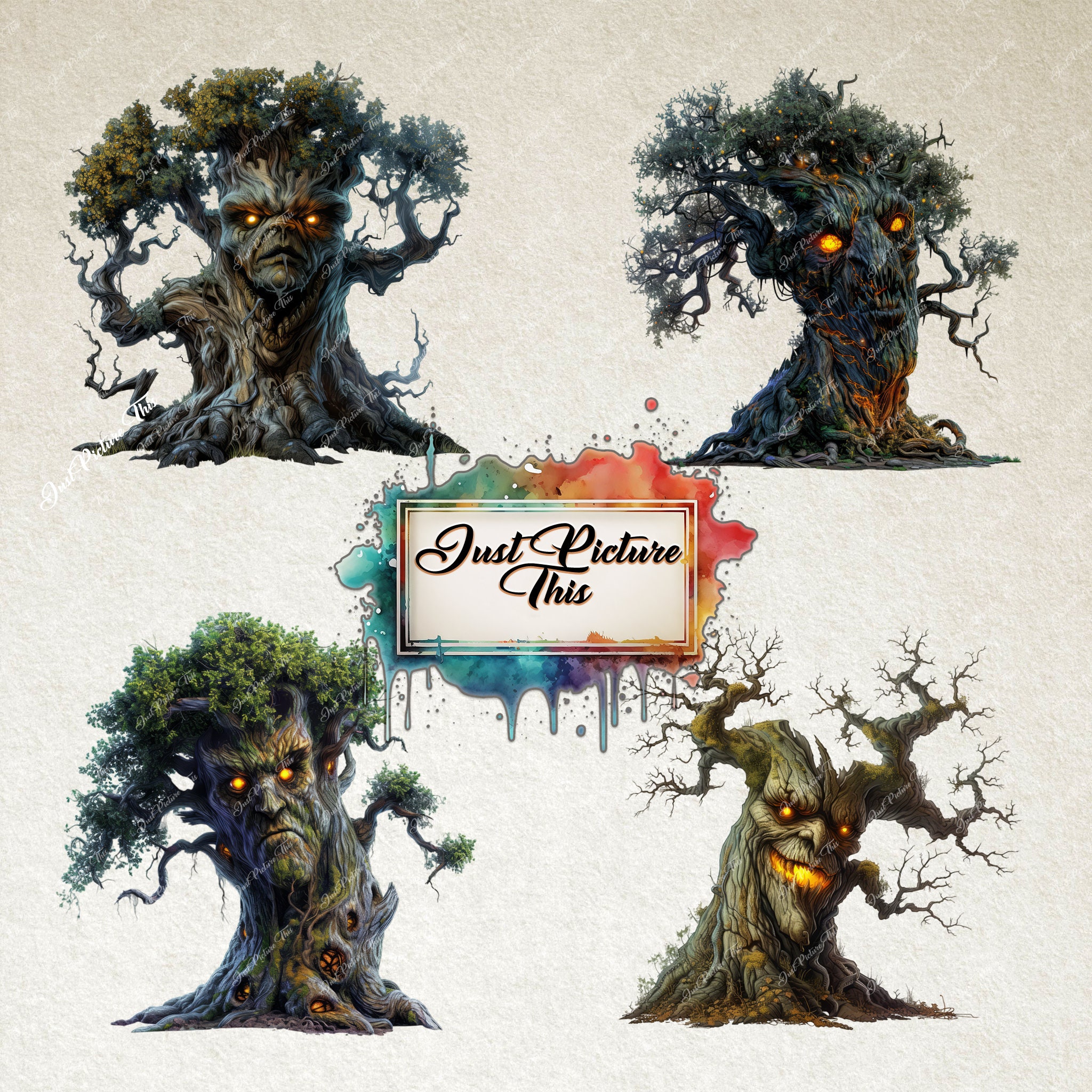 Haunted Trees Clipart Bundle: Spooky Halloween Illustrations (PNG Files ...