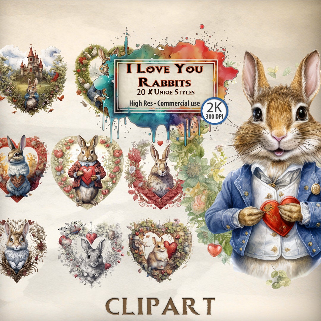 We Love You Rabbit I Love You Clipart Rabbit Clipart Bundle Red Heart Clipart of a Heart ...