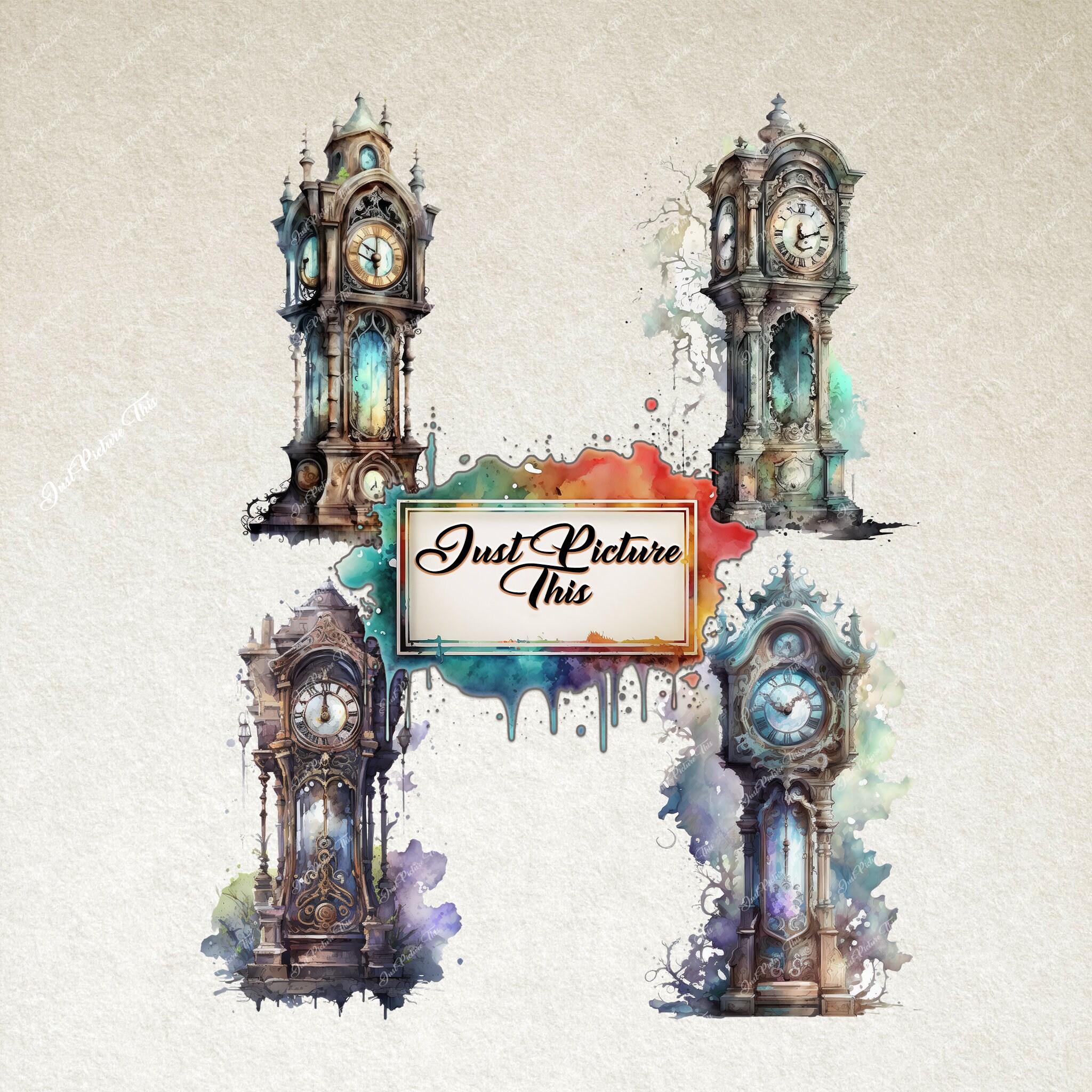 Grandfather Clock Clipart Watercolour Vintage Clock Clipart