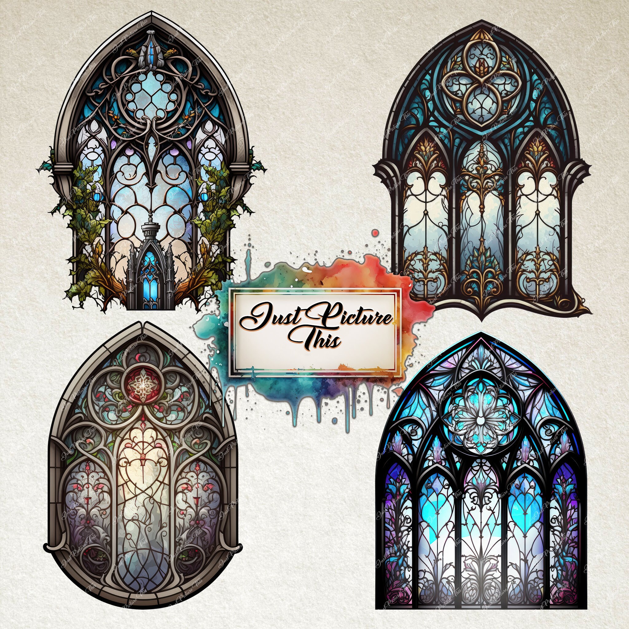 Stained Glass Clipart Gothic Mosaic Patterns Magical Unique - Etsy