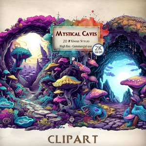 Mystical Caves Clipart Bundle: Enchanted Cave Illustrations for Fantasy Maps, Storytelling, and Magical Projects - Digital Download