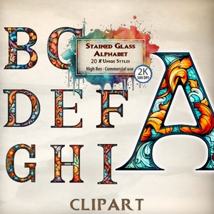 Beleuchtete Initialen Clipart Stained Glass Grafiken des englischen Alphabets Schriftarten für dekorative Karten Roman schreiben Buchstaben Typografie PNG