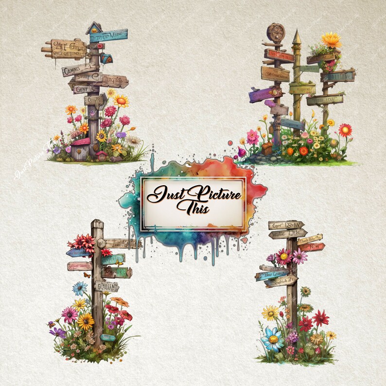 Floral Sign Post Clipart: Wildflower Graphics (PNG Digital Download) - Etsy
