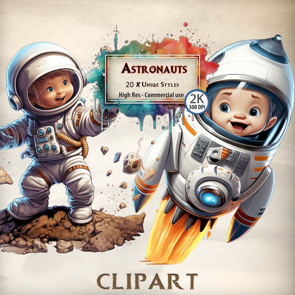 Astronaut Clipart Children's Space Graphics Interstellar Kids Illustrations Floating in Space Spaceman Girl & Boy Party Transparent PNG