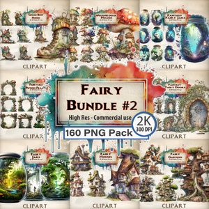 Fairy Clipart Bundle: Fantasy Houses, Jars, Doors (PNG, Commercial Use)