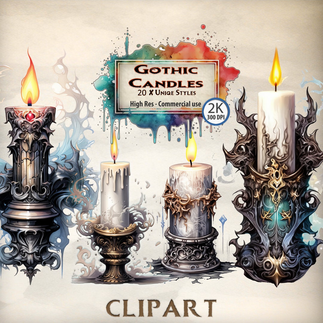 Candle Clipart Gothic Horror Style Illustrations Watercolour Haunted
