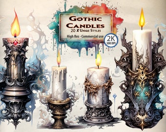 Gothic Horror Candle Clipart: Watercolor Dark Art PNG Graphics