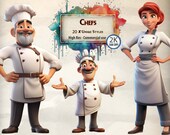 Chef Clipart: Cute Cooking Illustrations, Montessori Cards (PNG Files)