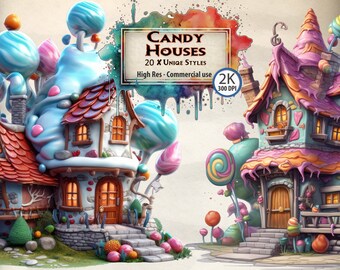 Candy Clipart Candy House Clipart Bundle Cotton Cane Lollipop Sweets Cottage Halloween Jelly Themed Chocolate Bars PNG Transparent