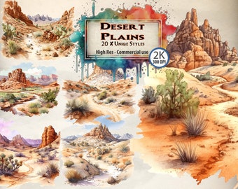 Watercolor Desert Landscape Clipart: Western Cowboy PNG Bundle (Digital Download)