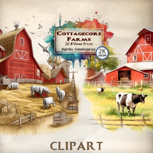 Farm Clipart Cottagecore Farmstead Clipart Bundle vintage rustico stile ranch americano fattoria agricoltura terreni agricoli allevamento