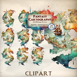 クリップアート ファンタジー 地図作成 マップ 水彩 ヴィンテージ ファンタジー マップ クリップアート バンドル アイランド ジャンク ジャーナル スクラップブック PNG ファイル 透明 ダウンロード