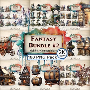 Fantasy Clipart Bundle: Magic Props, Medieval Taverns (PNG Files)