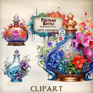 Parfumfles Clipart: Floral Vintage Bottles Design - Wild Flowers en Meadow Flowers Templates - PNG Download