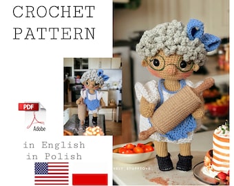 Amigurumi crochet pattern Granny/Grandma, DIY Crochet Project for Home Decor   PDF in English and Polish
