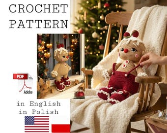 Patrón de ganchillo de pareja de galletas de jengibre, patrón de muñeca de ganchillo, patrón de amigurumi de galletas de jengibre, patrón navideño, PDF en inglés