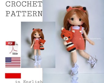 crochet pattern fox, crochet doll pattern, amigurumi doll fox pattern, fox doll with clothes pattern, English PD