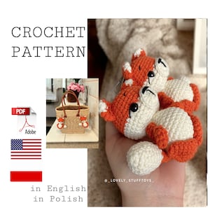 Op de afbeelding: Haakpatroon voor een klein oranje en wit amigurumi-vosje. Het patroon is beschikbaar in het Engels en Pools. Het patroon is in PDF-formaat en kan worden gedownload van Adobe.