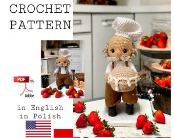 Amigurumi crochet pattern Grandpa/Grandfather, DIY Crochet Project for Home Decor PDF in English and Polish