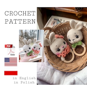 Modello all'uncinetto con sonaglino coniglietto PDF, modello PDF con sonaglino per bambini all'uncinetto, sonaglio Amigurumi, modello animale Amigurumi, modello massaggiagengive all'uncinetto