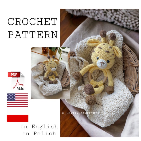 Crochet pattern giraffe rattle, giraffe baby rattle crochet pattern PDF, Amigurumi rattle, Amigurumi animal pattern, crochet teether pattern