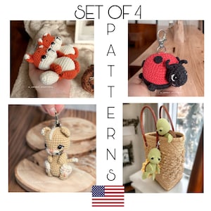 Musterset Häkelanleitung Schlüsselanhänger Katze Amigurumi Muster Fuchs Schlüsselanhänger Spielzeug Muster Schildkröte Schlüsselanhänger Marienkäfer PDF Häkelanleitung