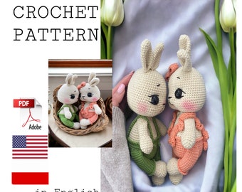 Rose and Liam amigurumi bunny pattern, Rose Liam the bunny pattern, bunny pattern, crochet doll pattern