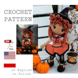 crochet pattern sweet witch doll Amigurumi toy Halloween English Polisch