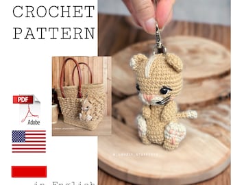 May include: Crochet pattern for a cute, beige cat amigurumi with pink paw pads. The pattern is available in PDF format and includes instructions in both English and Polish.