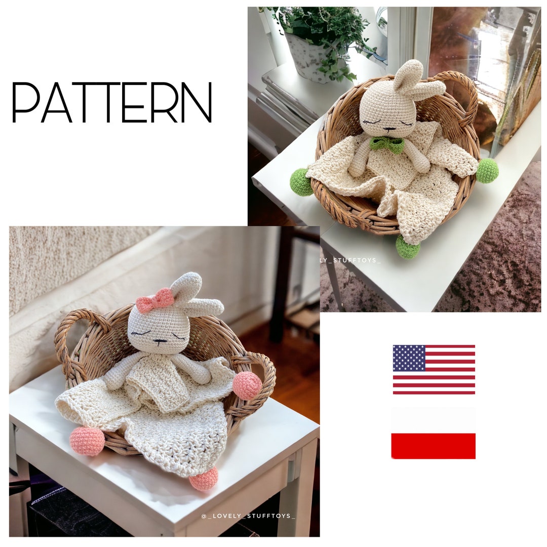 Bunny Rose and Liam Blanket, Bunny Security Blanket, Rose and Liam Crochet Toy, PDF English Polish, Crochet Pattern Security Blanket