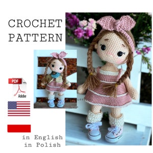 Grace amigurumi doll pattern for your children&#39;s, doll crochet pattern, English PDF