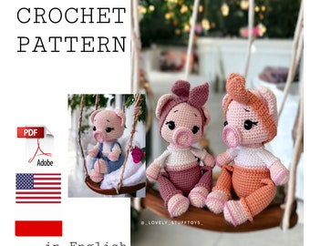 Jessy and Joy amigurumi piggy pattern, crochet pattern pig, piggy pattern, amigurumi piggy