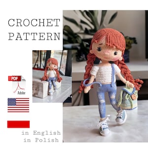 Padrão de crochê para boneca de gengibre, boneca amigurumi, PDF em inglês