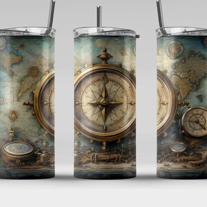 Tesoros del Viejo Mundo: Mapa antiguo y brújula, envoltorio para vaso de 20 oz imagen 6