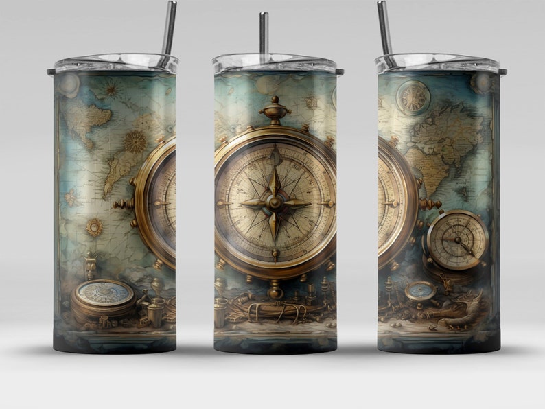 Tesoros del Viejo Mundo: Mapa antiguo y brújula, envoltorio para vaso de 20 oz imagen 6