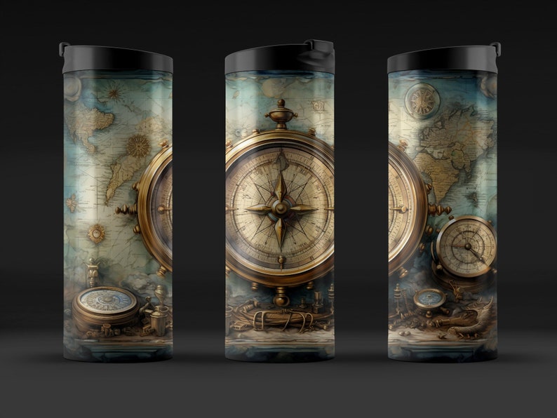 Tesoros del Viejo Mundo: Mapa antiguo y brújula, envoltorio para vaso de 20 oz imagen 7