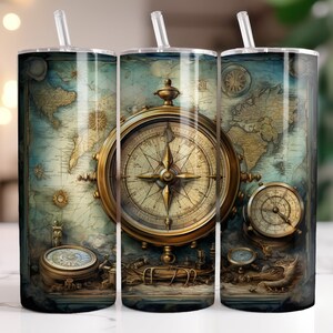 Tesoros del Viejo Mundo: Mapa antiguo y brújula, envoltorio para vaso de 20 oz imagen 9